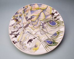 Platter with peacock feathers