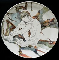 Platter with male figure and fill pastry tree bark