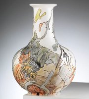 Vase with bark and thistle, sold